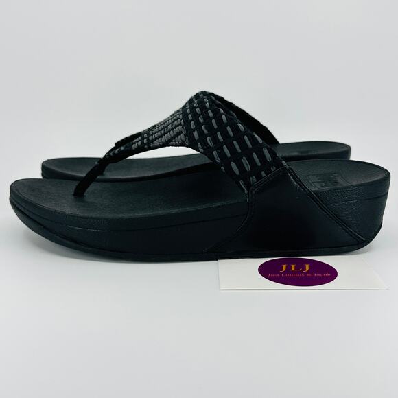 FitFlop Women's Lulu Art-Denim All Black Toe Post Sandals FB2-090 Size 8 - Picture 5 of 11